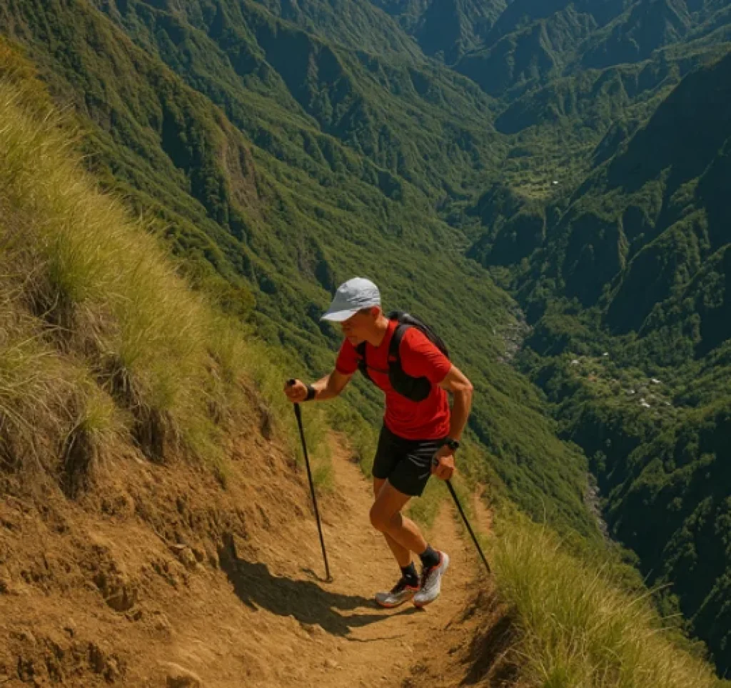 Traileur sur un sentier du Grand Raid de la Réunion.